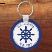 Nautical Captain's Wheel Add Boat Name Sleutelhanger (Voorkant)
