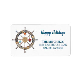 Nautical Captain's Wheel Holiday Return Address Etiket