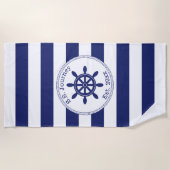 Nautical Captain's Wheel Monogrammed Boat Name Strandlaken (Voorkant)
