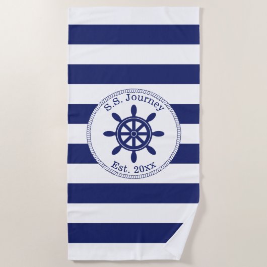 Nautical Captain's Wheel Monogrammed Boat Name Strandlaken (Voorkant)