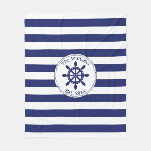 Nautical Captain's Wheel Monogrammed Naam Fleece Deken (Voorkant)