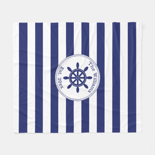 Nautical Captain's Wheel Monogrammed Naam Fleece Deken (Voorkant (Horizontaal))