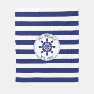 Nautical Captain's Wheel Monogrammed Name Fleece Deken
