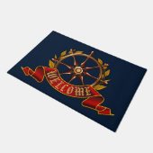 Nautical Captain's Wheel Navy Blue Welkom Deurmat (Schuin)