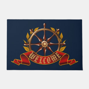 Nautical Captain's Wheel Navy Blue Welkom Deurmat