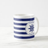 Nautical Captain's Wheel Voeg naam toe Koffiemok (Voorkant rechts)