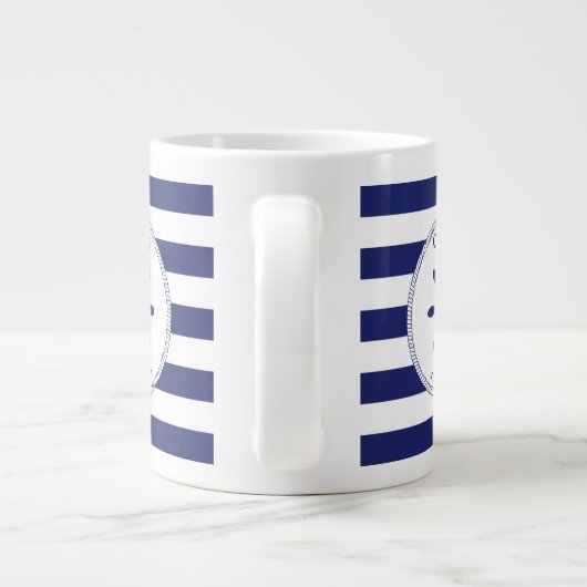Nautical Captain's Wiel Blauwe Streep Monogram Grote Koffiekop (Achterkant)