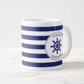 Nautical Captain's Wiel Blauwe Streep Monogram Grote Koffiekop (Voorkant rechts)