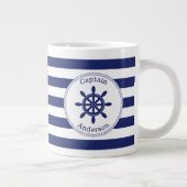 Nautical Captain's Wiel Blauwe Streep Monogram Grote Koffiekop (Rechts)