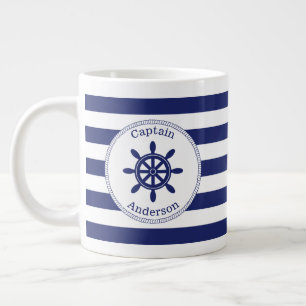 Nautical Captain's Wiel Blauwe Streep Monogram Grote Koffiekop