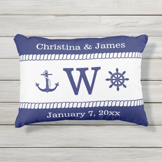 Nautical Captains Wielanker Voeg namen toe Monogra Buitenkussen (Voorkant)
