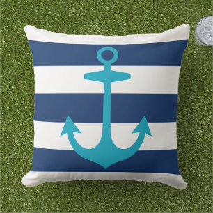 Nautical Caribbean Blue Anchor met Navy Stripes Buitenkussen