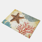 Nautical Caribbean Starfish Rustic Map en Coral Deurmat (Schuin)
