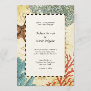 Nautical Caribbean Starfish Rustic Map en Coral Kaart