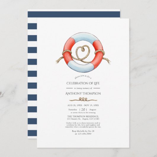 Nautical Celebration of Life Photo Invitation Kaart (Voorkant / Achterkant)