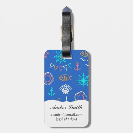 Nautical Chalk Drawing Pattern 1 Bagagelabel (Achterkant verticaal)