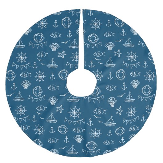 Nautical Chalk Drawing Pattern 2 Kerstboom Rok (Voorkant)