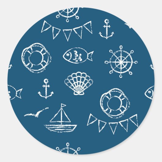 Nautical Chalk Drawing Pattern 2 Ronde Sticker (Voorkant)