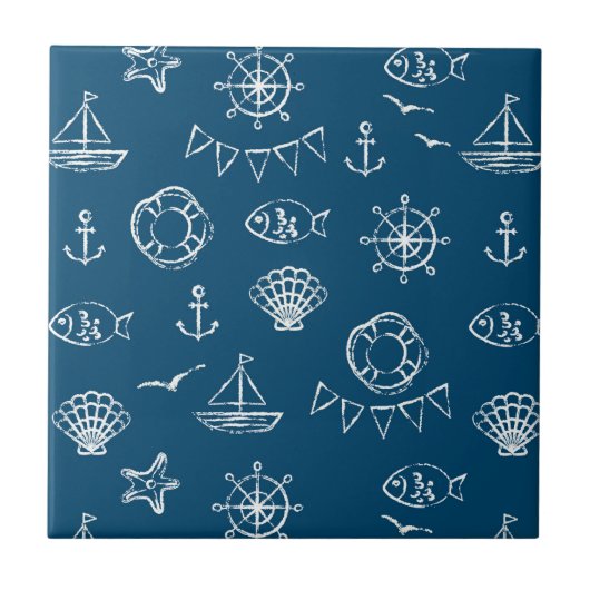 Nautical Chalk Drawing Pattern 2 Tegeltje (Voorkant)