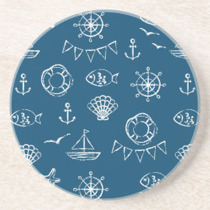 Nautical Chalk Drawing Pattern 2 Zandsteen Onderzetter