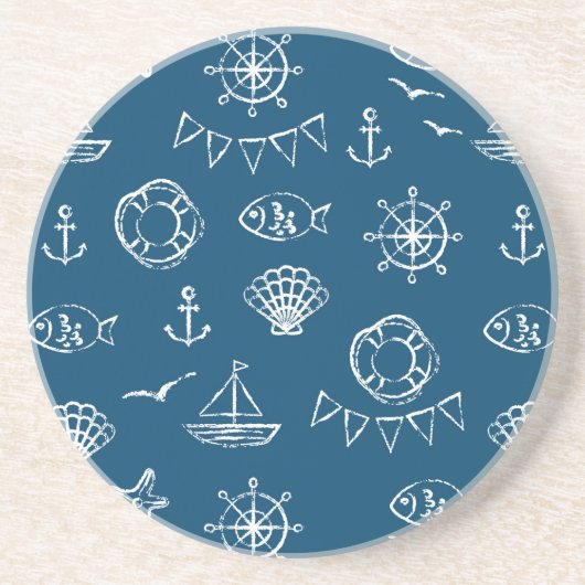 Nautical Chalk Drawing Pattern 2 Zandsteen Onderzetter (Voorkant)