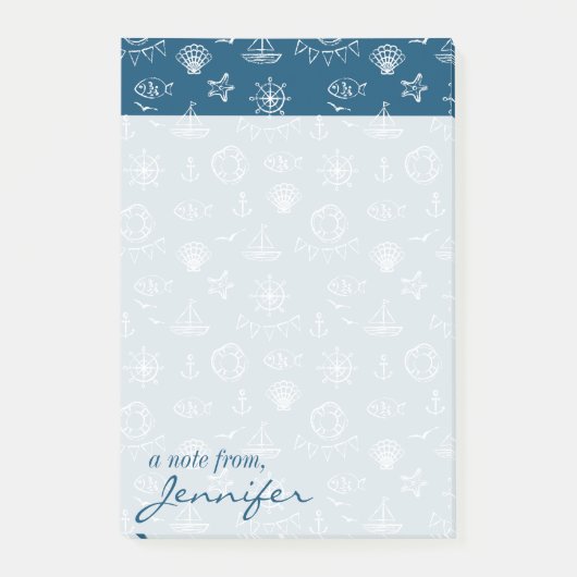 Nautical Chalk Drawing Pattern | Jouw namen toevoe Post-it® Notes (Voorkant)