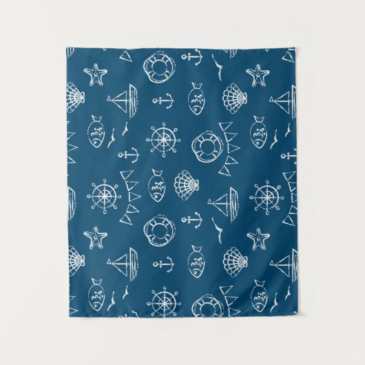 Nautical Chalk Drawing Pattern Wandkleed (Voorkant)