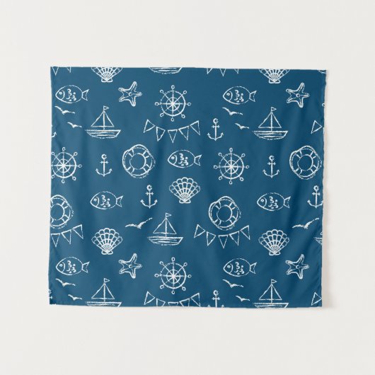 Nautical Chalk Drawing Pattern Wandkleed (Voorkant (horizontaal))