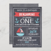 Nautical Chalkboard 1st Birthday Uitnodiging (Voorkant / Achterkant)