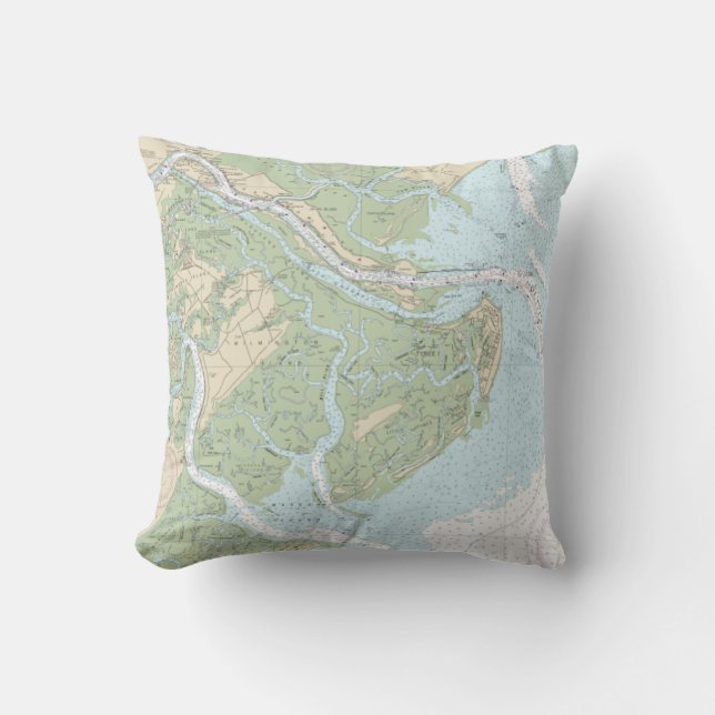 Nautical Chart Pillow op het eiland Savannah-Tybee Kussen (Voorkant)