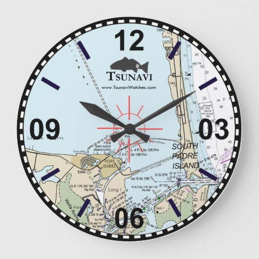 Nautical Chart Wall Clock - South Padre Island Grote Klok (Voorkant)