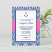 Nautical Chevron Anchor Blue Pink Bat Mitzvah Kaart (Staand voorkant)
