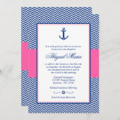 Nautical Chevron Anchor Blue Pink Bat Mitzvah Kaart (Voorkant / Achterkant)