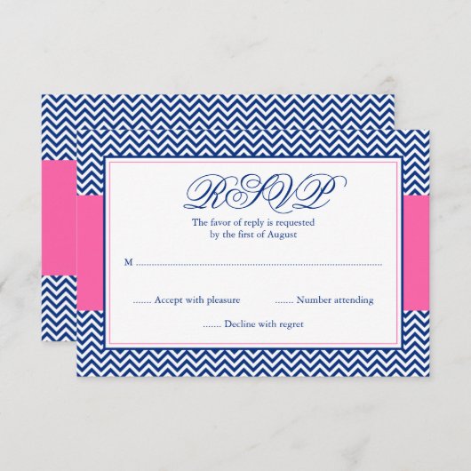 Nautical Chevron Anchor Blue Pink Bat Mitzvah RSVP (Voorkant / Achterkant)