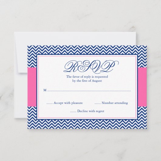 Nautical Chevron Anchor Blue Pink Bat Mitzvah RSVP Kaartje (Voorkant)