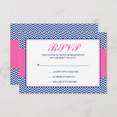 Nautical Chevron Anchor Blue roze reactiekaart RSVP Kaartje (Voorkant / Achterkant)
