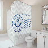 Nautical Chevron & Anchor Seal Douchegordijn (In situ)