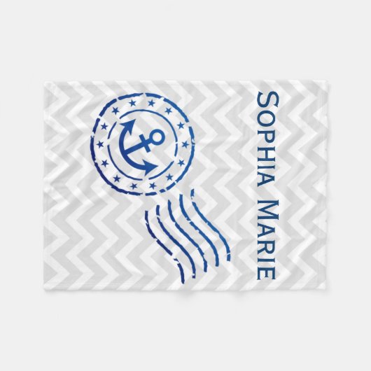Nautical Chevron & Anchor Seal Fleece Deken (Voorkant (Horizontaal))