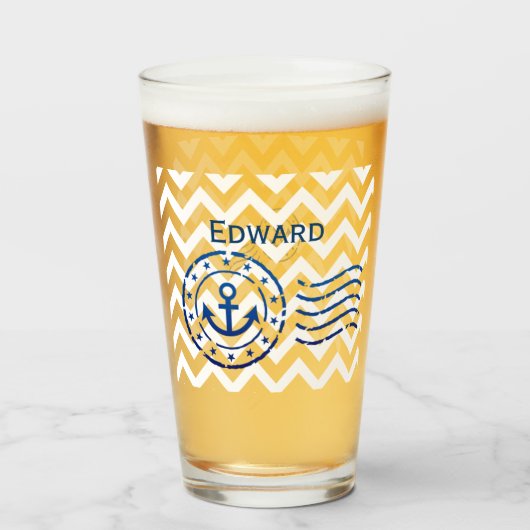 Nautical Chevron & Anchor Seal Glas (Voorkant gevuld)