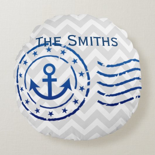 Nautical Chevron & Anchor Seal Rond Kussen (Voorkant)