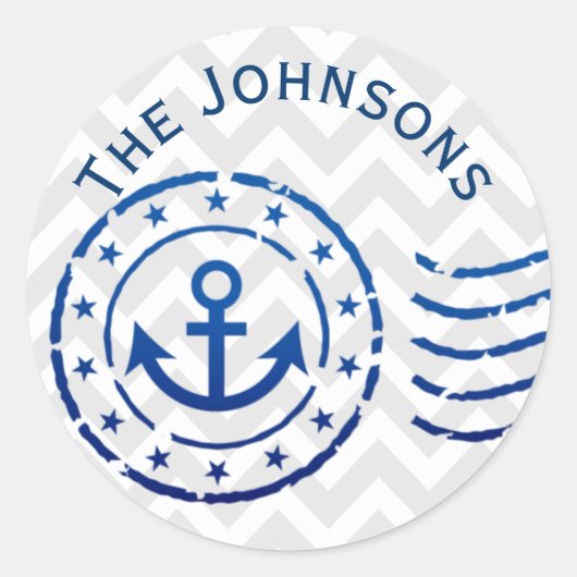 Nautical Chevron & Anchor Seal Ronde Sticker (Voorkant)