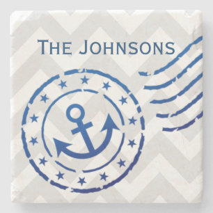 Nautical Chevron & Anchor Seal Stenen Onderzetter
