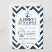 Nautical Chevron Baby Boy Shower Uitnodiging blauw (Voorkant)