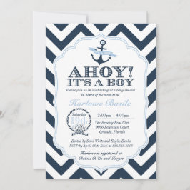 Nautical Chevron Baby Boy Shower Uitnodiging blauw