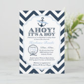 Nautical Chevron Baby Boy Shower Uitnodiging blauw (Staand voorkant)