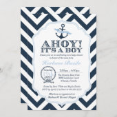Nautical Chevron Baby Boy Shower Uitnodiging blauw (Voorkant / Achterkant)
