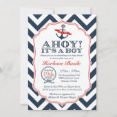Nautical Chevron Baby Boy Shower Uitnodiging rood (Voorkant)