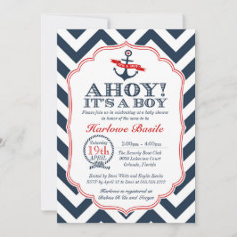 Nautical Chevron Baby Boy Shower Uitnodiging rood