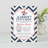 Nautical Chevron Baby Boy Shower Uitnodiging rood (Staand voorkant)
