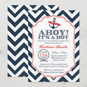 Nautical Chevron Baby Boy Shower Uitnodiging rood (Voorkant / Achterkant)